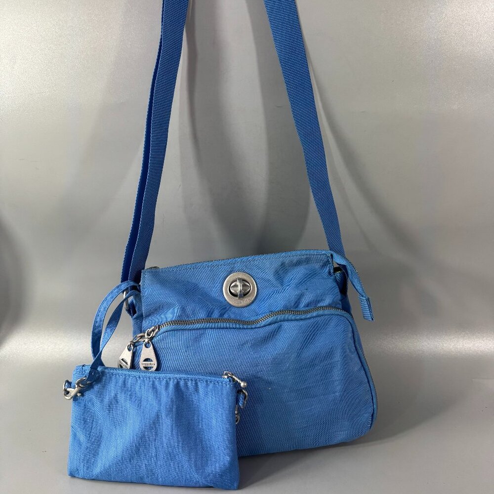 Baggallini Turn Lock Women's Crossbody Shoulder Bag Purse Blue Lime Green Pocket